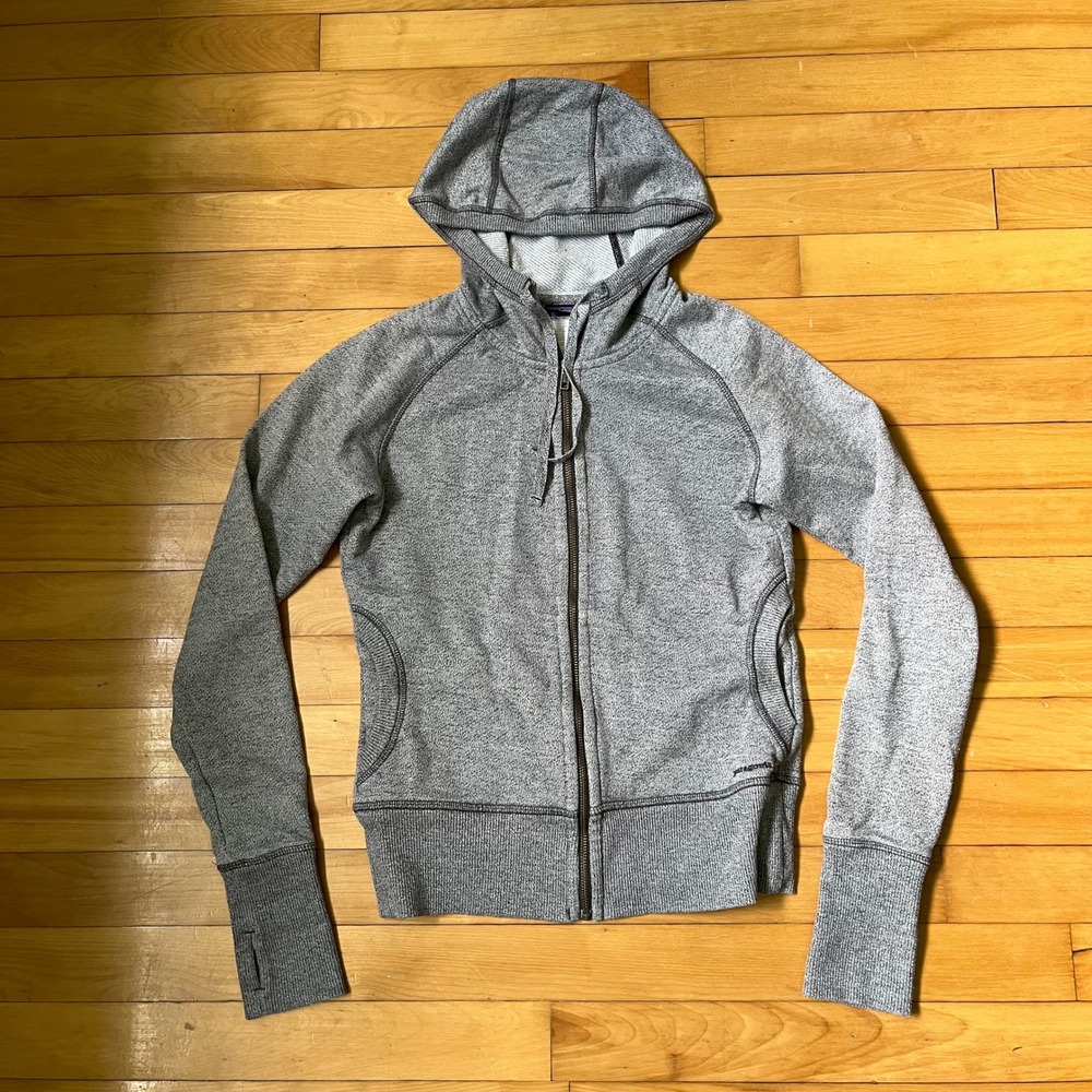 Patagonia Womens M Grey Heather Full Zip Hoodie Organic Cotton Thumbholes